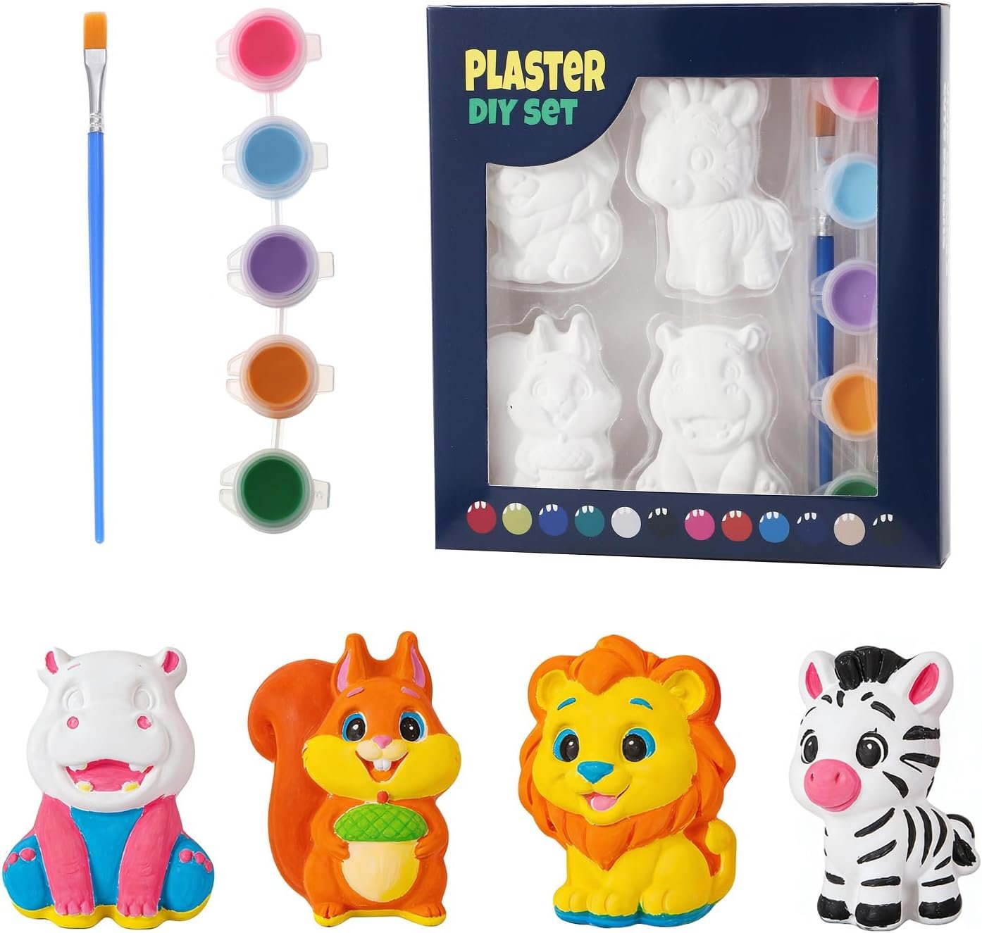 GloomGlo 4Pcs Forest Animal Plaster Paint Kit for Kids | Unpainted animal plaster figurines, safe DIY coloring craft set, fun handmade activity