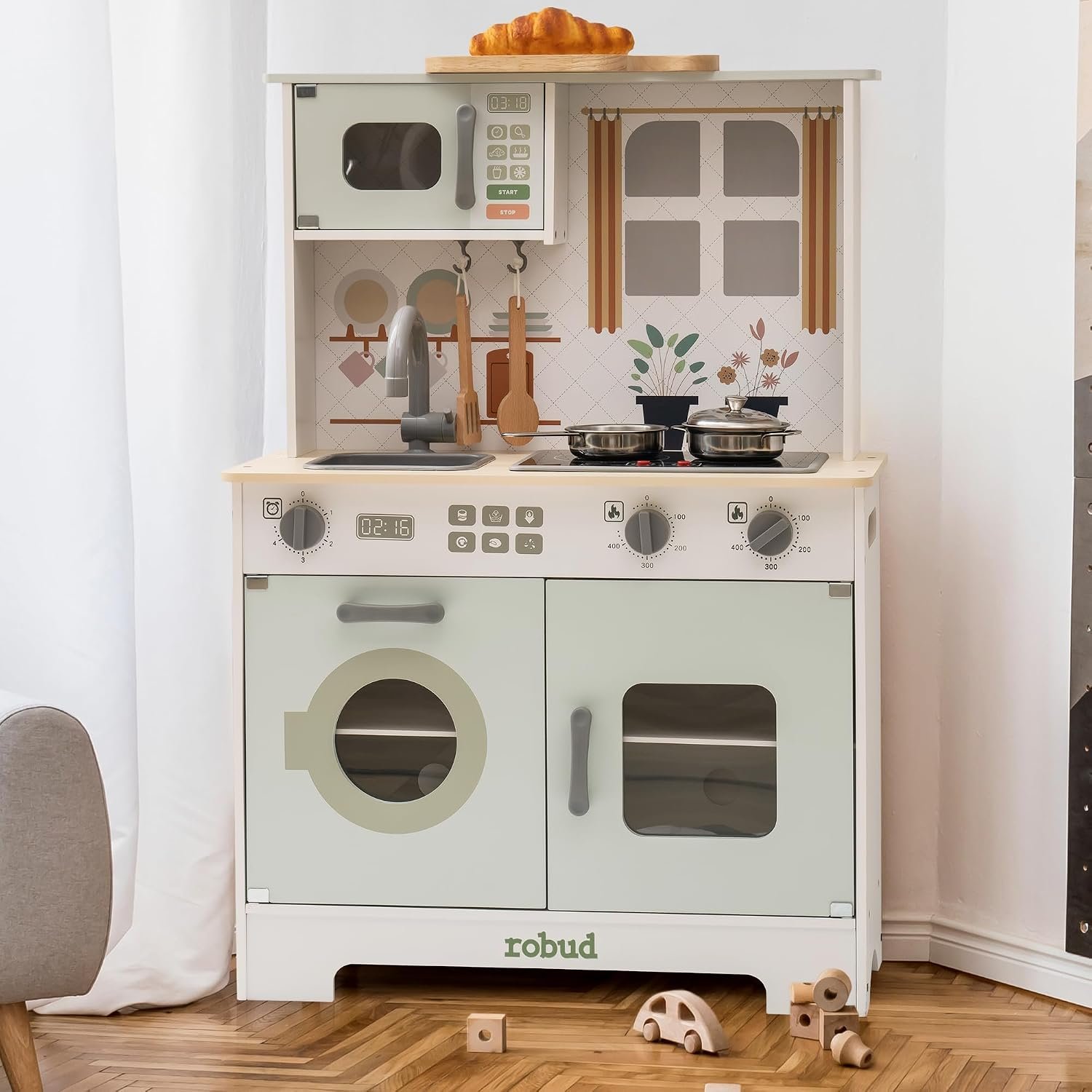 ROBUD Play Kitchen for Kids, Wooden Kids Kitchen Playset