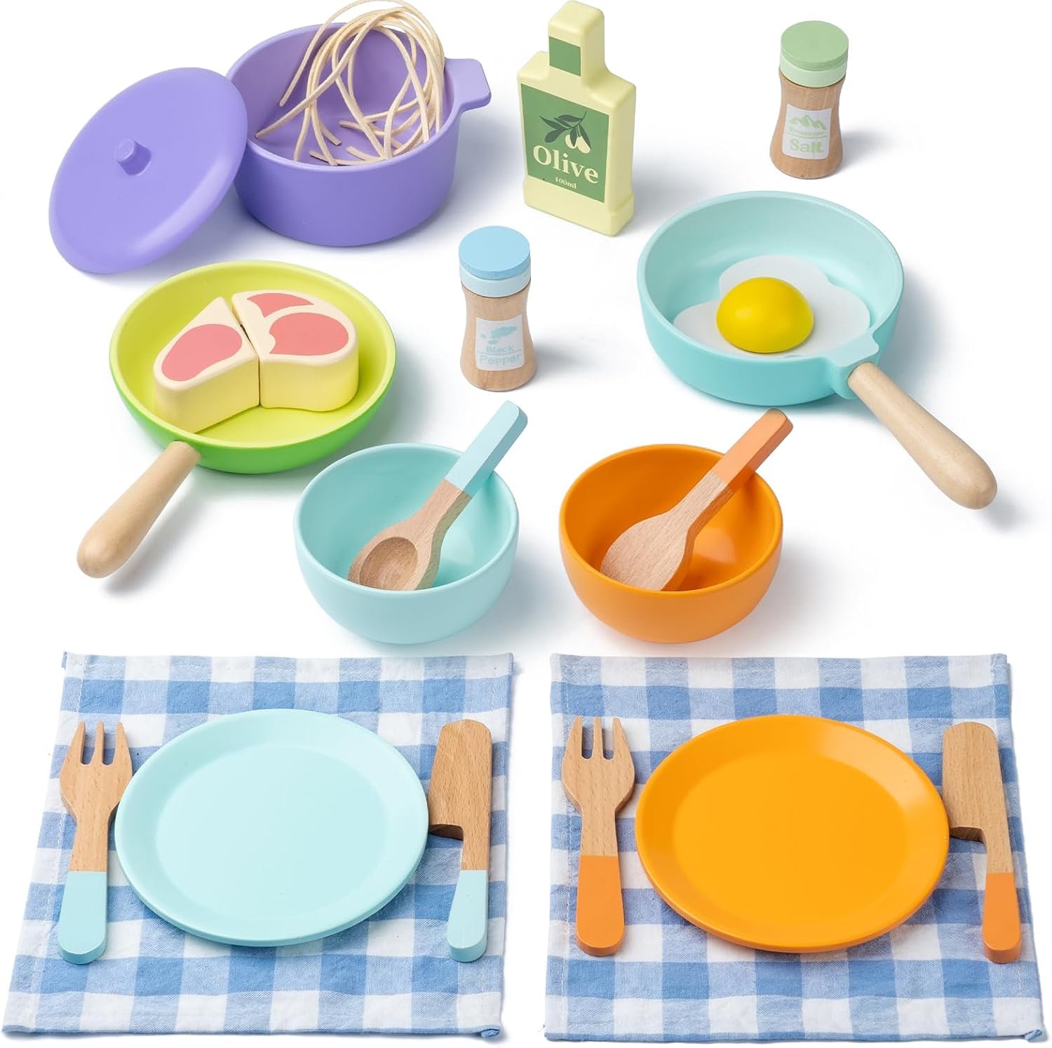Wooden Kitchen Toys for Kids, Montessori Pretend Play Kitchen Accessories
