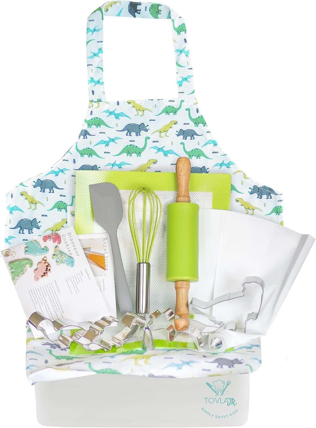 Tovla Jr. Kids Baking Gift Set with Storage Case – Cooking Kit for Children – Educational Baking Sets – Real Kid Baking Supplies with Decorating Tools Set with Apron… (Dinosaur)