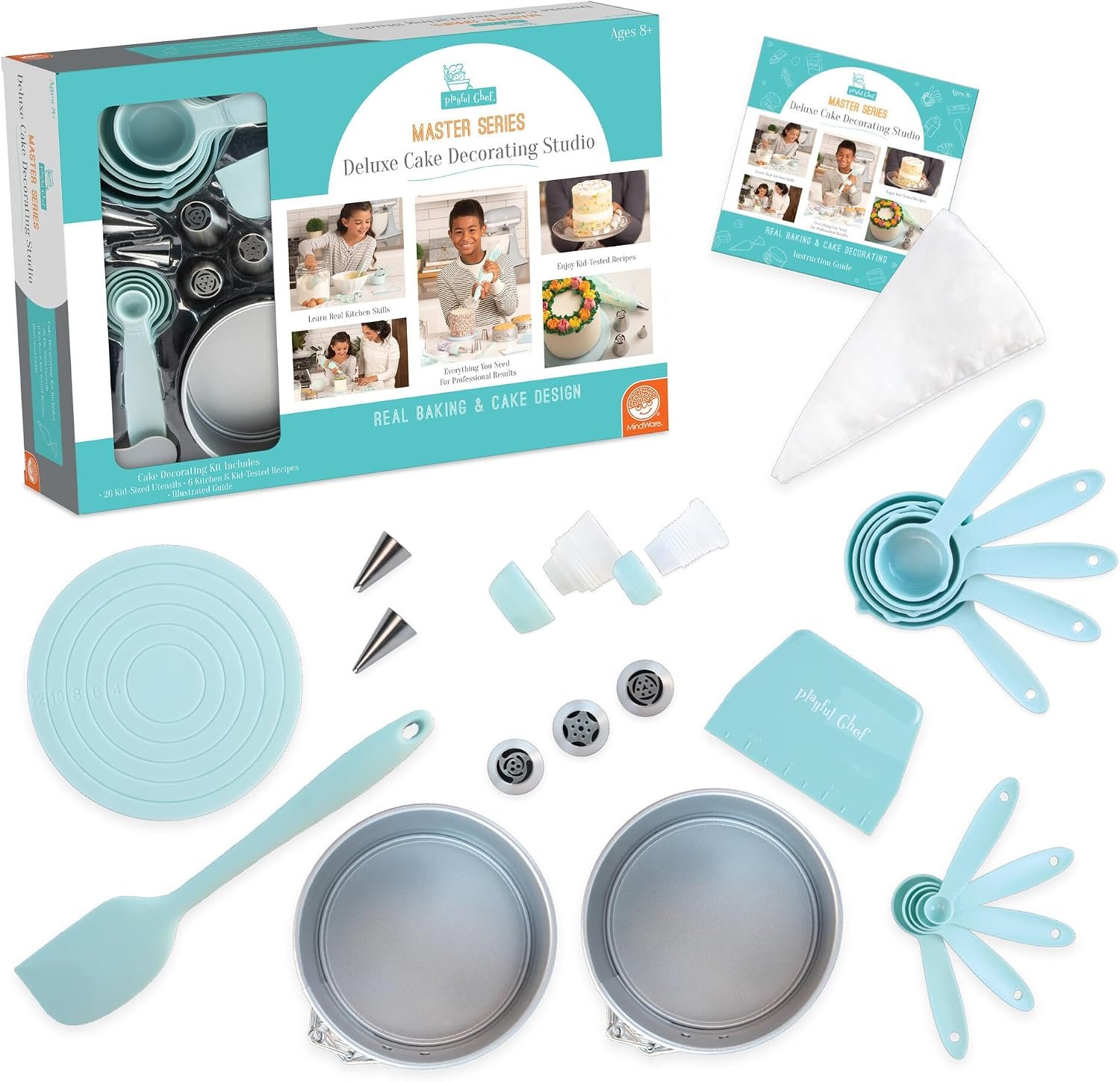 MindWare Playful Chef: Kids Cake Decorating Kit – Includes Pans, Reusable Pastry Bags, Stencils, Recipes amd More