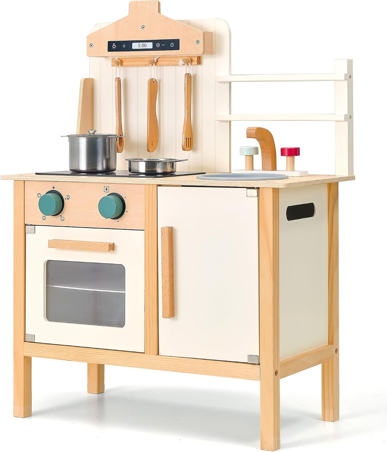 PairPear Wooden Toddler Kitchen Playset, Modern Designed Kids Kitchen Set with Stove, Sink and Play Kitchen Accessories, Pretend Play Toys Gift for Girls & Boys 3+