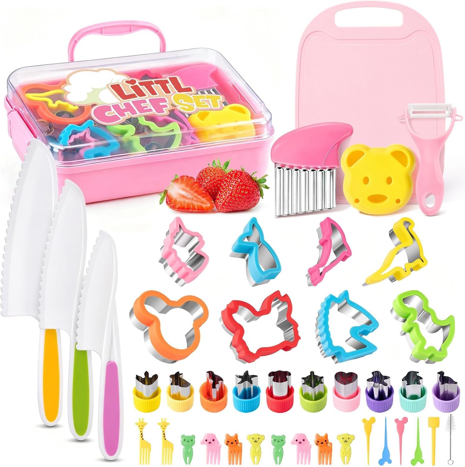 Toddler Knife Set, Kids Knife Set for Real Cooking with Vegetable Fruit Cutter Shapes Cutting Board Kid Safe Knives, Montessori Toys for Toddler Kitchen Tools Girl Boy Chirstmas Birthday Gifts