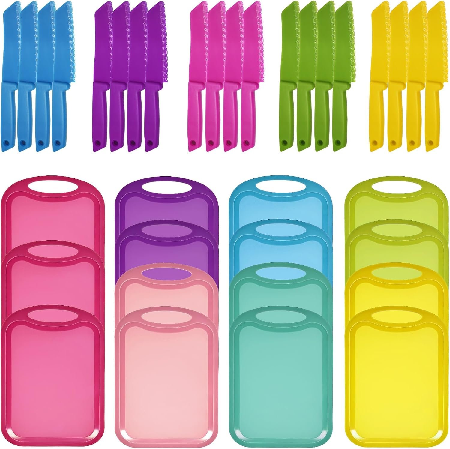 30 Pcs Plastic Cutting Board for Kids Safe Knife Cutting Knife Cooking Supplies Cooking Utensils Including15 Child Safe Knife 15 Chopping Board for Cooking Club, Preschool
