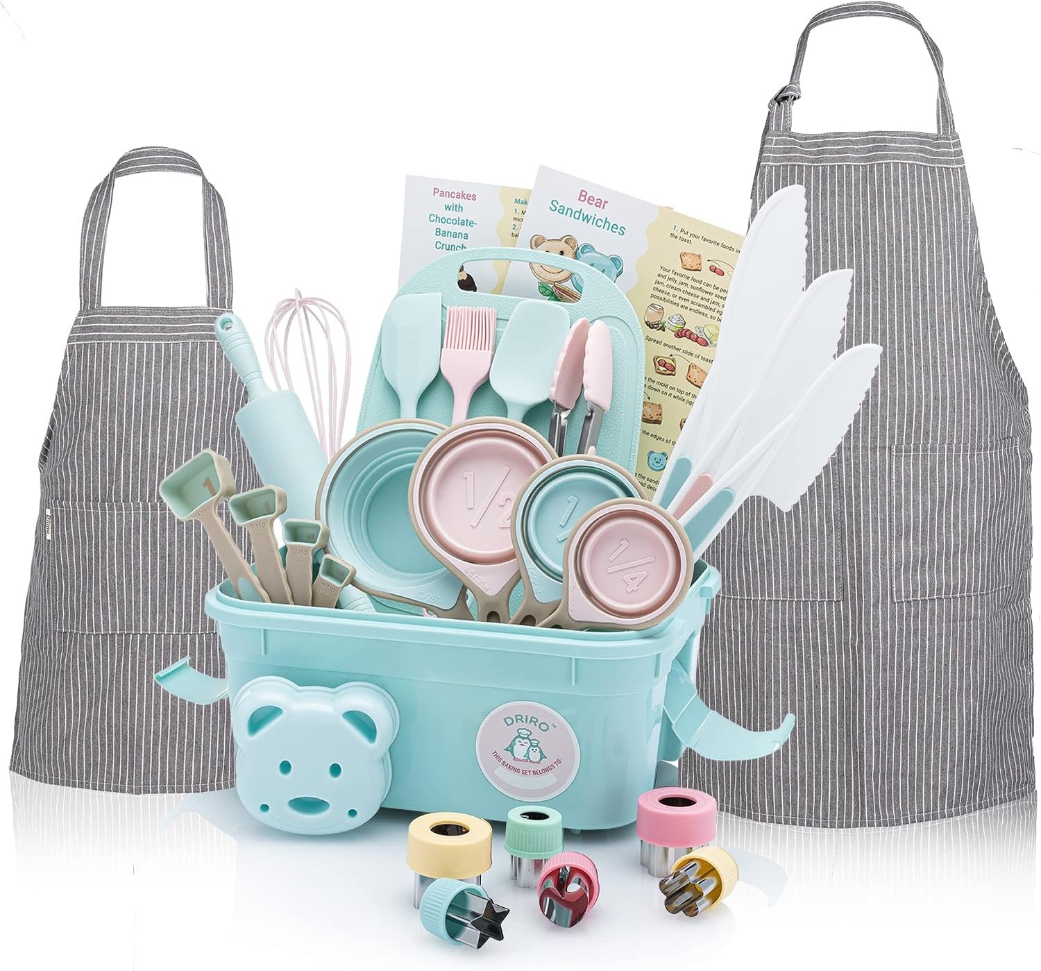 Kids Baking Set Real Cooking Set for Kids , Baking Supplies with Adult and Kid Aprons – Real Tools for Real Cooking Kids Baking Sets for Girls and Boys Kid Cooking Gift Set (Cyan)