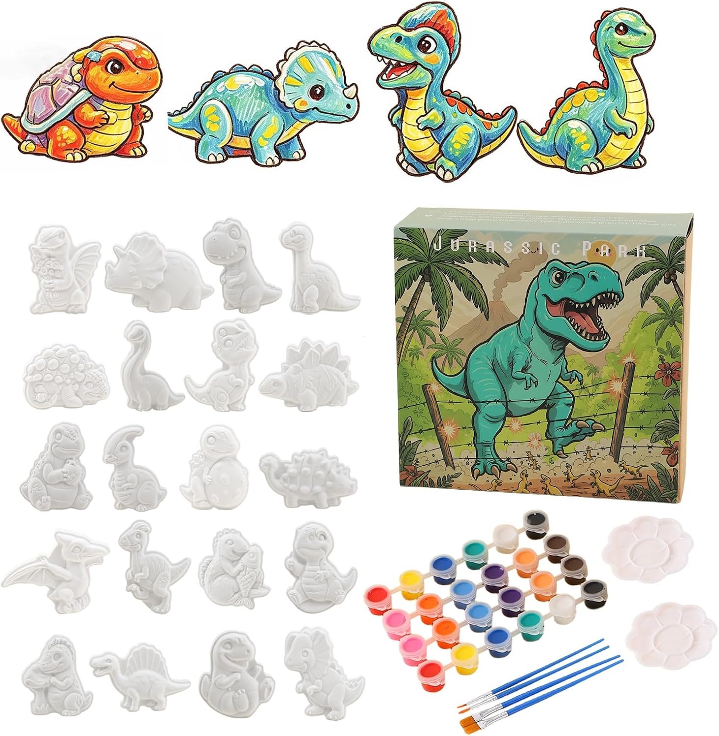 GloomGlo 24Pcs Dinosaur Paint Your Own Plaster DIY Kids Ceramic Craft Set | for Kids and Adults, Children Birthday Gift Party Event
