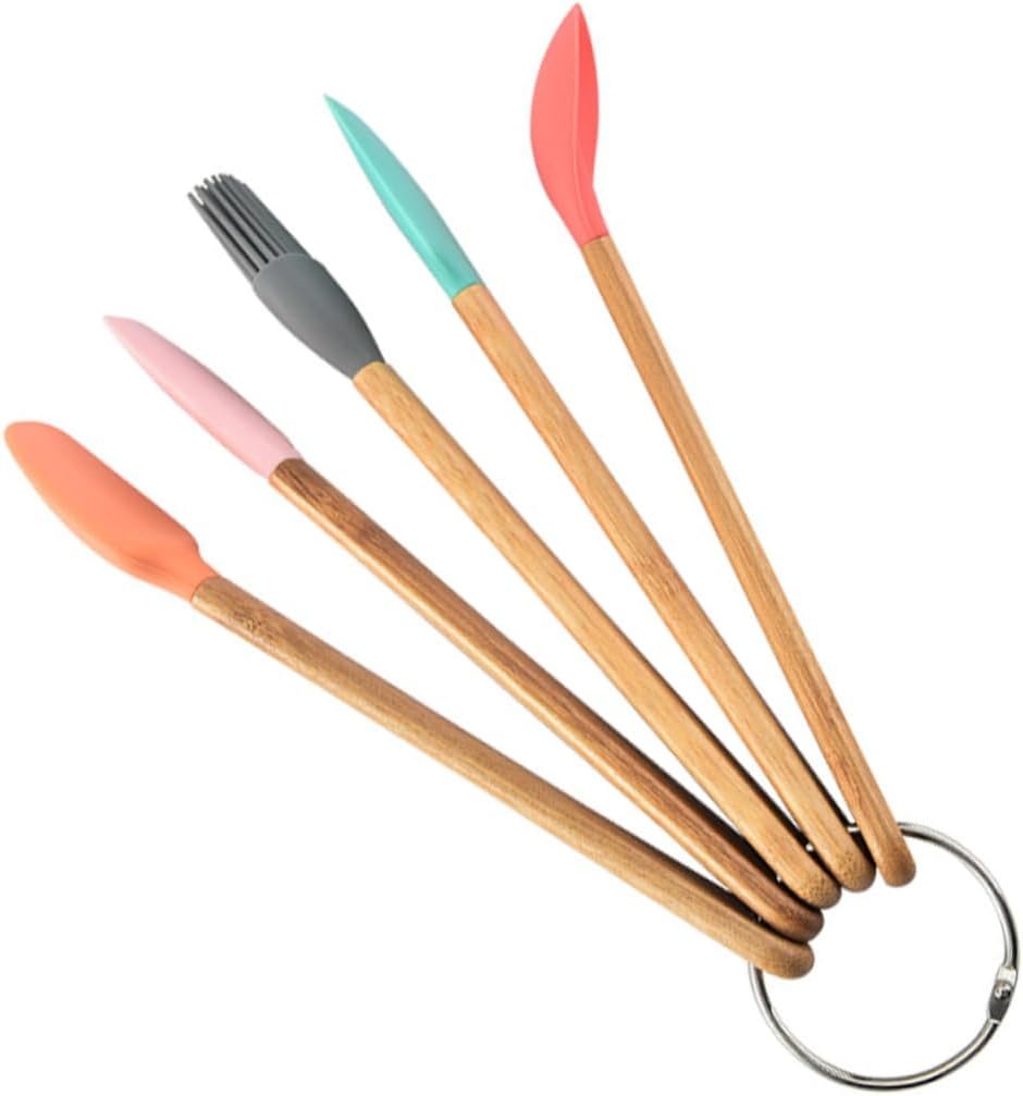 Kids Wooden Handle Silicone Baking Utensil Set, 5 Piece