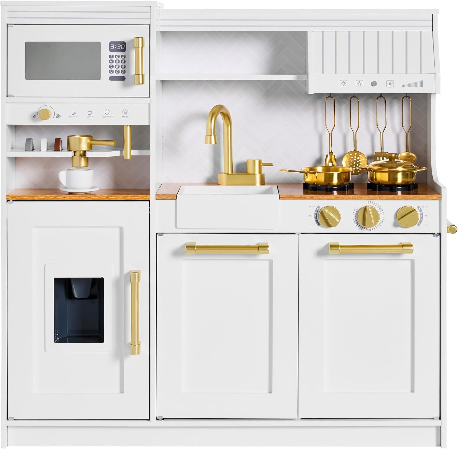 Best Choice Products Toddler Kitchen Playset with Pretend Play Espresso Machine, Interactive Wooden Kids Play Kitchen Equipped with Toy Storage and 17 Accessories – White